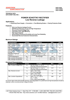 SHD114222B datasheet - POWER SCHOTTKY RECTIFIER LOW REVERSE LEAKAGE