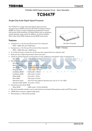 TC9447F datasheet - Single-Chip Audio Digital Signal Processor