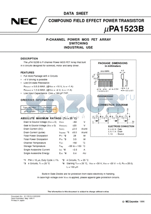 UPA1523B datasheet - P-CHANNEL POWER MOS FET ARRAY SWITCHING INDUSTRIAL USE