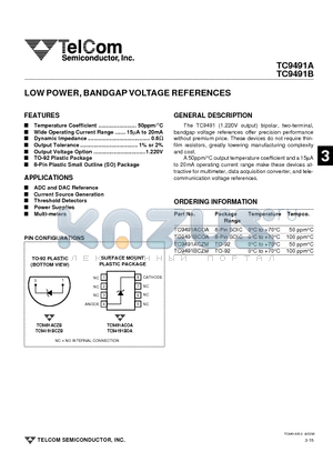 TC9491B datasheet - LOW POWER, BANDGAP VOLTAGE REFERENCES