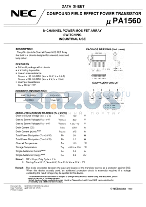 UPA1560 datasheet - N-CHANNEL POWER MOS FET ARRAY SWITCHING INDUSTRIAL USE