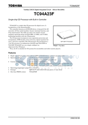 TC94A23F datasheet - Single-chip CD Processor with Built-in Controller