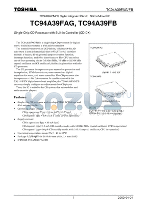 TC94A39FAG datasheet - Single-Chip CD Processor with Built-in Controller (CD-DX)