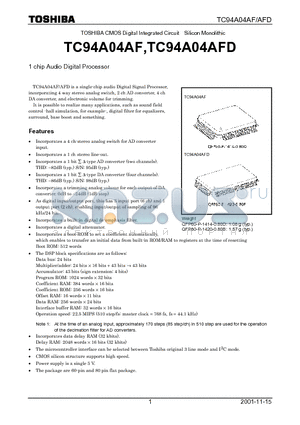 TC94A04AFD datasheet - 1 CHIP AUDIO DIGITAL PROCESSOR