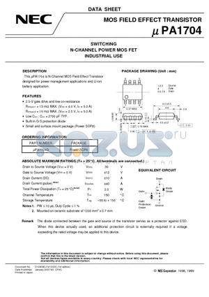 UPA1704G datasheet - SWITCHING N-CHANNEL POWER MOS FET INDUSTRIAL USE