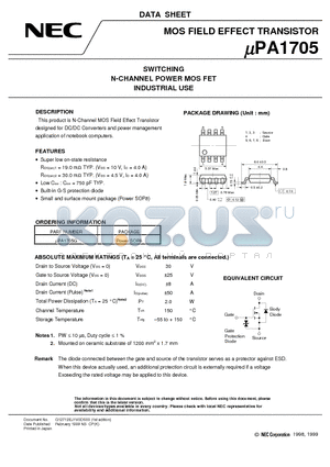 UPA1705 datasheet - SWITCHING N-CHANNEL POWER MOS FET INDUSTRIAL USE