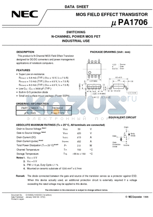 UPA1706G datasheet - SWITCHING N-CHANNEL POWER MOS FET INDUSTRIAL USE