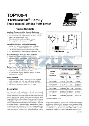 TOP101AI datasheet - Three-terminal Off-line PWM Switch