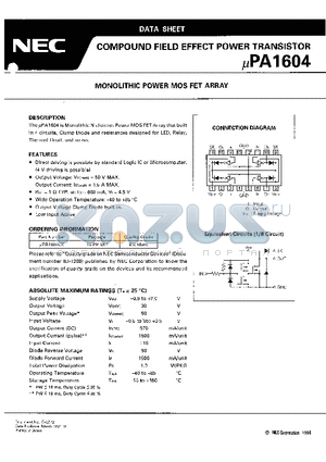UPA1604 datasheet - MONOLITHIC POWER MOS FET ARRAY