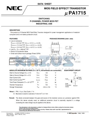 UPA1715 datasheet - SWITCHING P-CHANNEL POWER MOS FET INDUSTRIAL USE