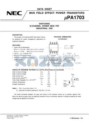 UPA1703G datasheet - SWITCHING N-CHANNEL POWER MOS FET INDUSTRIAL USE