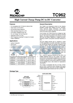 TC962MJA datasheet - High Current Charge Pump DC-to-DC Converter