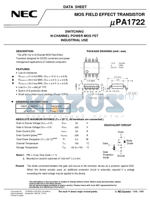 UPA1722 datasheet - SWITCHING N-CHANNEL POWER MOS FET INDUSTRIAL USE
