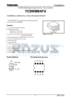 TC9WMB4FU datasheet - CMOS Digital Integrated Circuits Silicon Monolithic 4096-Bit (512  8-Bit) 2-Wire Serial EEPROM