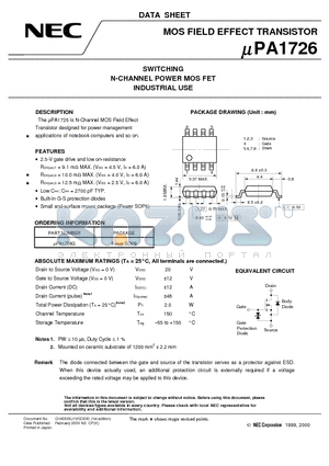 UPA1726 datasheet - SWITCHING N-CHANNEL POWER MOS FET INDUSTRIAL USE