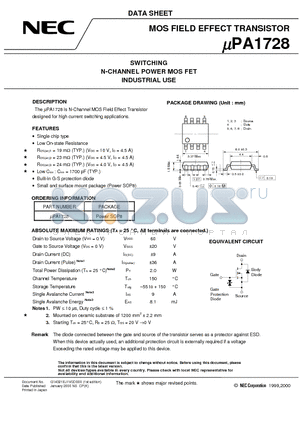 UPA1728 datasheet - SWITCHING N-CHANNEL POWER MOS FET INDUSTRIAL USE