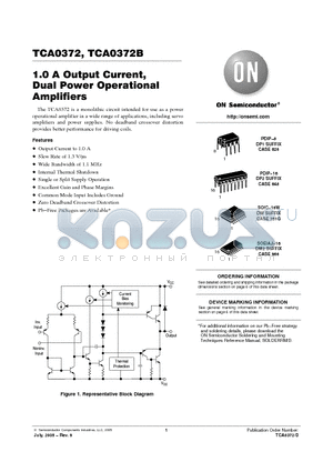 TCA0372 datasheet - 1.0 A Output Current, Dual Power Operational Amplifiers