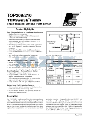 TOP209 datasheet - Three-terminal Off-line PWM Switch