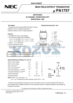 UPA1757G datasheet - SWITCHING N-CHANNEL POWER MOS FET INDUSTRIAL USE