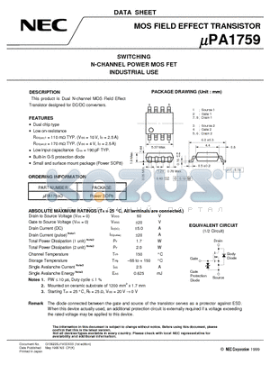 UPA1759 datasheet - SWITCHING N-CHANNEL POWER MOS FET INDUSTRIAL USE
