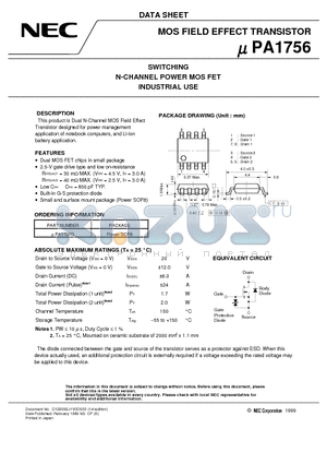 UPA1756 datasheet - SWITCHING N-CHANNEL POWER MOS FET INDUSTRIAL USE