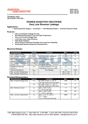 SHD114613A datasheet - POWER SCHOTTKY RECTIFIER Very Low Reverse Leakage