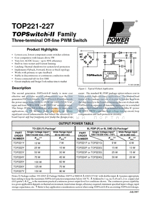 TOP224Y datasheet - Lowest cost, lowest component count switcher solution