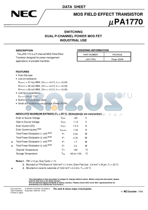 UPA1770 datasheet - SWITCHING DUAL P-CHANNEL POWER MOS FET INDUSTRIAL USE