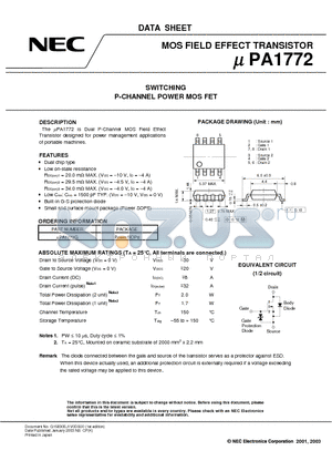 UPA1772 datasheet - SWITCHING P-CHANNEL POWER MOSFET