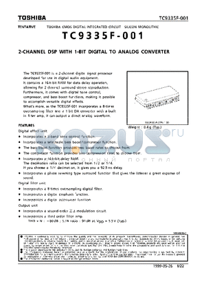 TC9335F-001 datasheet - 2-CHANNEL DSP WITH 1-BIT DIGITAL TO ANALOG CONVERTER