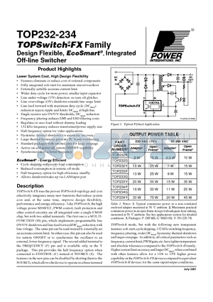 TOP234Y datasheet - Family Design Flexible,EcoSmart, Intergrated OFff-line Switcher