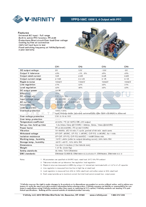 VPPQ-100C datasheet - 100W 3, 4 Output with PFC