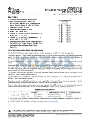 SN74LVC374AQPWRQ1 datasheet - OCTAL EDGE-TRIGGERED D-TYPE FLIP-FLOP WITH 3-STATE OUTPUTS