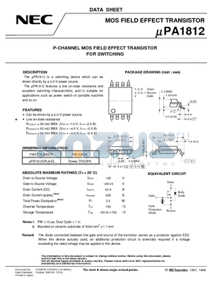 UPA1812GR-9JG datasheet - P-CHANNEL MOS FIELD EFFECT TRANSISTOR FOR SWITCHING