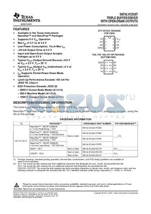 SN74LVC3G07YEPR datasheet - TRIPLE BUFFER / DRIVER WITH OPEN DRAIN OUTPUTS