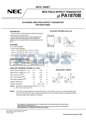 UPA1870BGR-9JG datasheet - N-CHANNEL MOS FIELD EFFECT TRANSISTOR FOR SWITCHING
