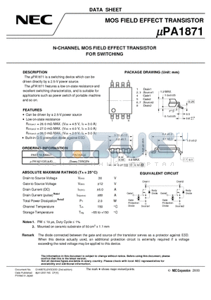 UPA1871 datasheet - N-CHANNEL MOS FIELD EFFECT TRANSISTOR FOR SWITCHING