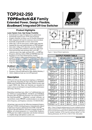 TOP242YN- datasheet - TOPSwitch-GX Family Extended Power, Design Flexible, EcoSmart, Integrated Off-line Switcher