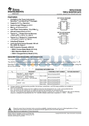 SN74LVC3GU04YEPR datasheet - TRIPLE INVERTER GATE