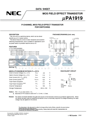 UPA1919 datasheet - P-CHANNEL MOS FIELD EFFECT TRANSISTOR FOR SWITCHING
