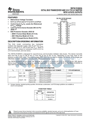 SN74LVC4245ADWRE4 datasheet - OCTAL BUS TRANSCEIVER AND 3.3-V TO 5-V SHIFTER WITH 3-STATE OUTPUTS