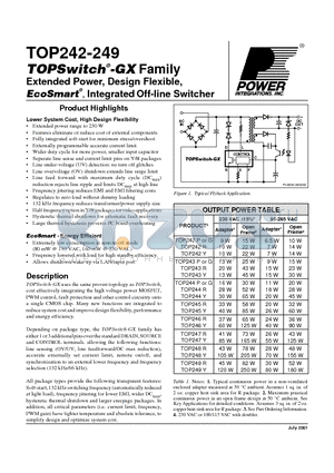 TOP244R datasheet - Family Extended Power, Design Flexible,Integrated Off-line Switcher