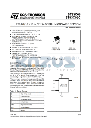 ST93C06C datasheet - 256 bit 16 x 16 or 32 x 8 SERIAL MICROWIRE EEPROM