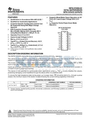 SN74LVC540A-Q1 datasheet - OCTAL BUFFER/DRIVER WITH 3-STATE OUTPUTS