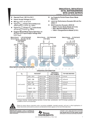 SN74LVC541A datasheet - OCTAL BUFFERS/DRIVERS WITH 3-STATE OUTPUT