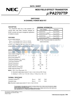 UPA2707TP-E1-AZ datasheet - SWITCHING N-CHANNEL POWER MOSFET