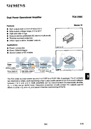 TCA2365 datasheet - DUAL  POWER OPERATIOANAL AMPLIFIER