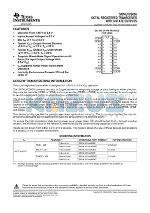 SN74LVC543ADWRE4 datasheet - OCTAL REGISTERED TRANSCEIVER WITH 3-STATE OUTPUTS