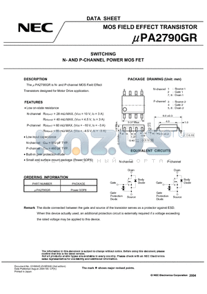 UPA2790GR datasheet - SWITCHING N- AND P-CHANNEL POWER MOS FET