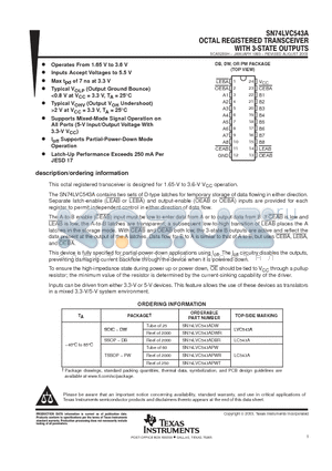 SN74LVC543APWT datasheet - OCTAL REGISTERED TRANSCEIVER WITH 3-STATE OUTPUTS